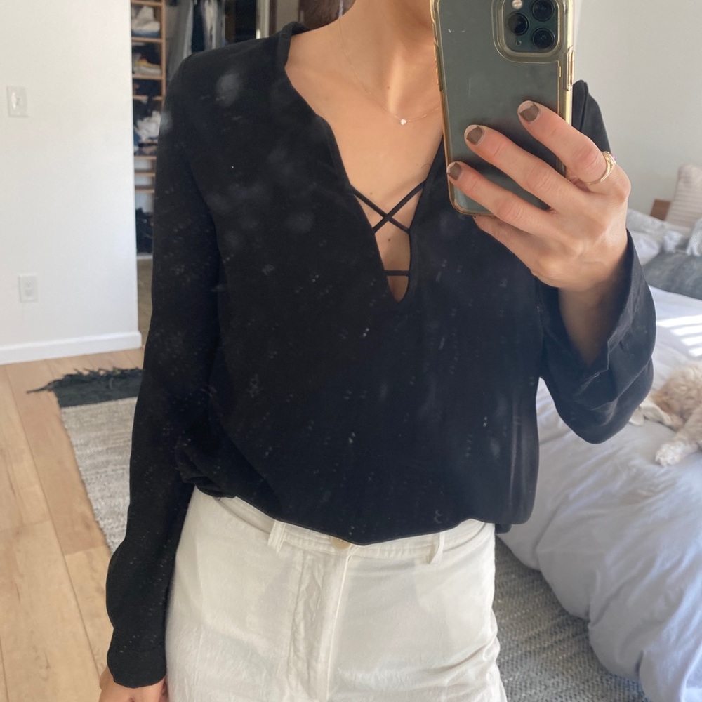 Black long sleeved blouse top
